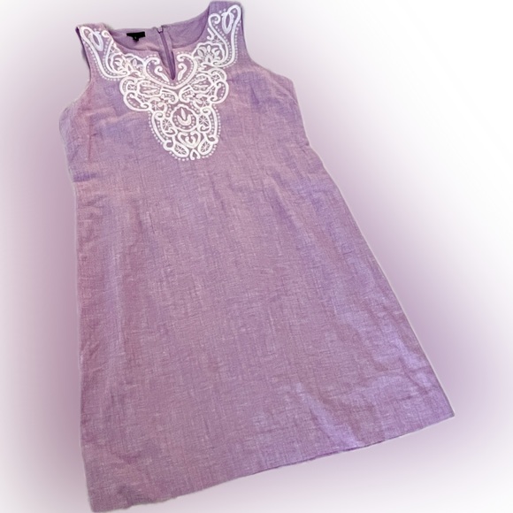 Talbots Embroidered Linen/Cotton Shift Dress - Size 8 - Picture 2 of 9